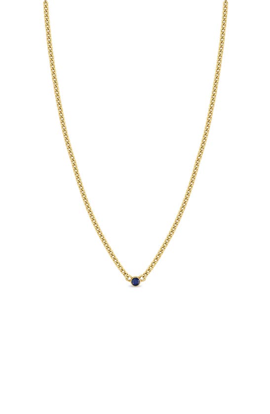 Shop Zoë Chicco Bezel Blue Sapphire Pendant Necklace In Yellow Gold