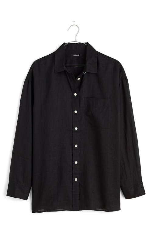 Stripe Oversize Woven Button-Up Shirt in True Black