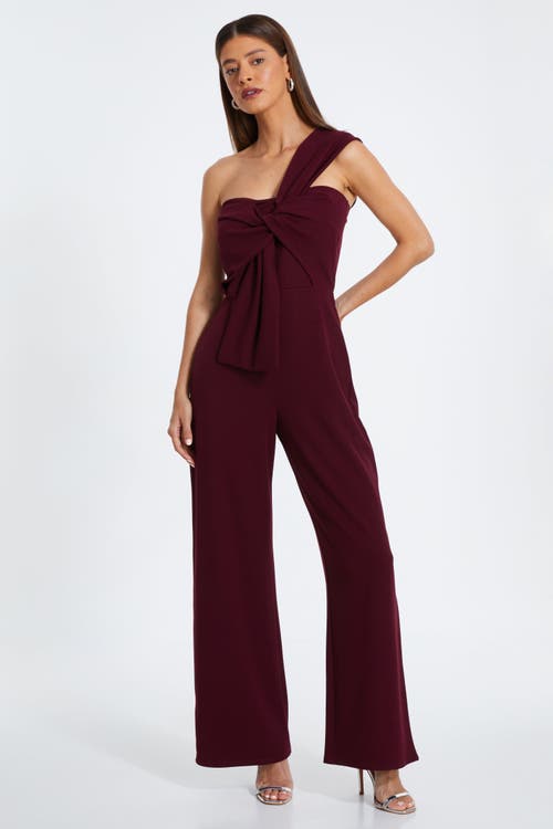 Quiz One Shoulder Scuba Crepe Knot Front Jumpsuit In Plum