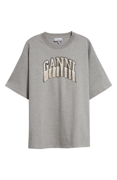 Shop Ganni Oversize Fringe Accent Organic Cotton Graphic T-shirt In Paloma Melange