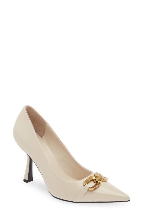 Shop Jeffrey Campbell Authority Pointed Toe Pump In Ivory Crinkle/gold