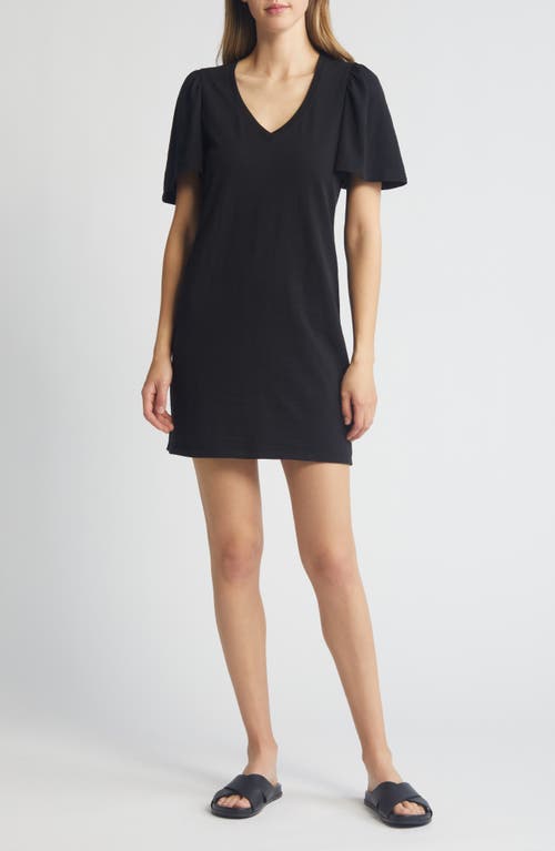 Mallory Flutter Sleeve T-Shirt Dress in Jet Black