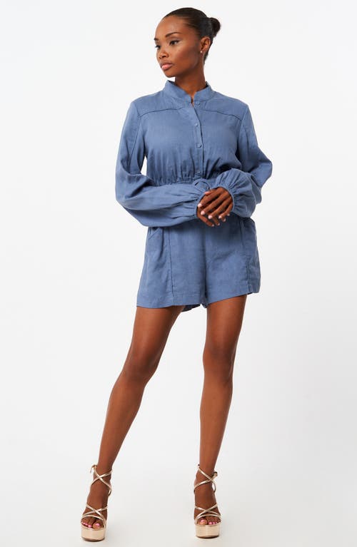 Shop Ciebon Adreanna Belted Long Sleeve Romper In Slate Blue