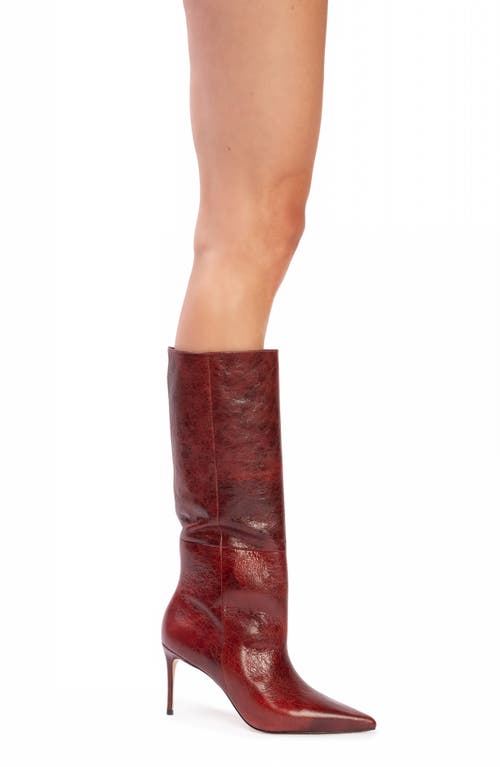 Black Suede Studio Friday 80 Pointed Toe Knee High Boot In Rust Crinkle