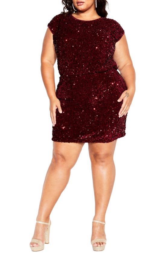City Chic Sequin Cocktail Dress In Burgundy