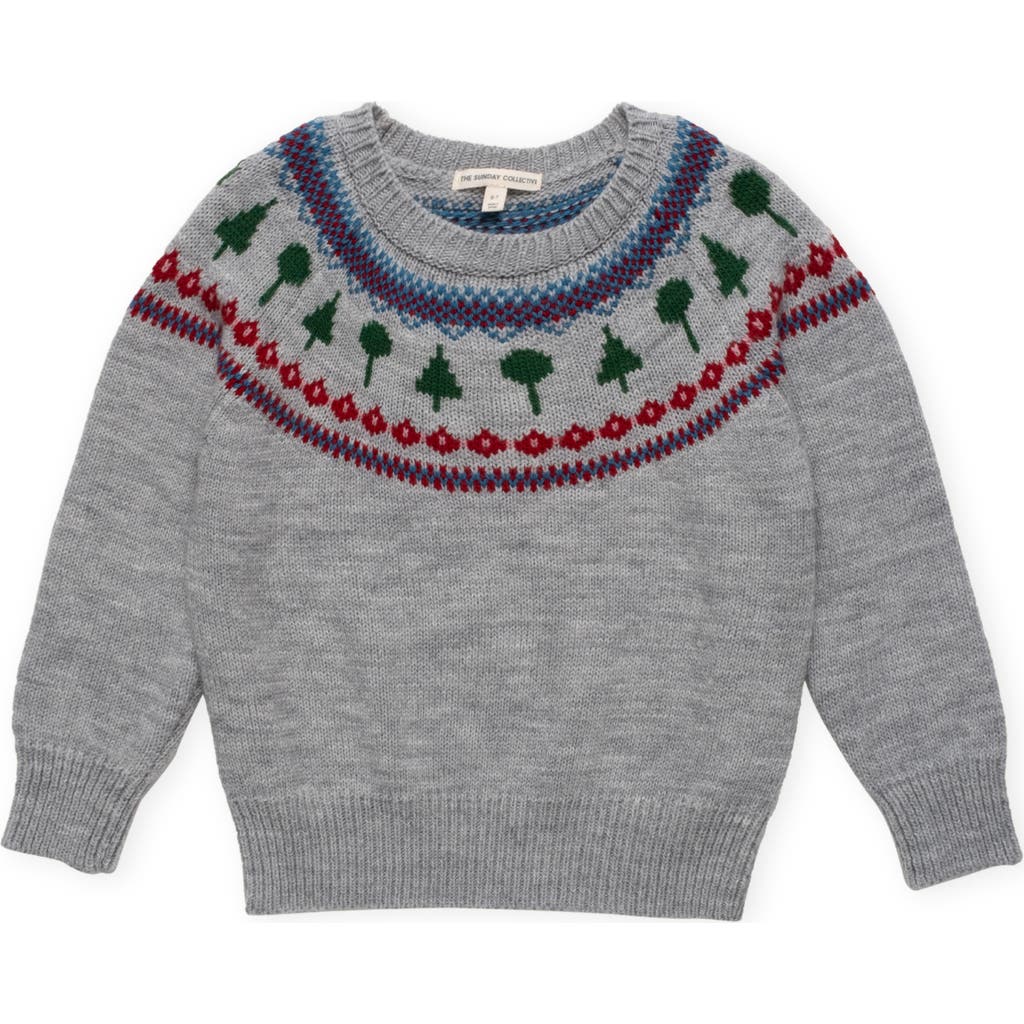 The Sunday Collective Kids' Recess Fair Isle Wool Blend Crewneck Sweater In Grey