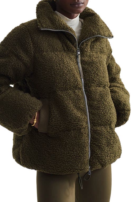 Shop Varley Wilkins Fleece Puffer Jacket In Dark Olive