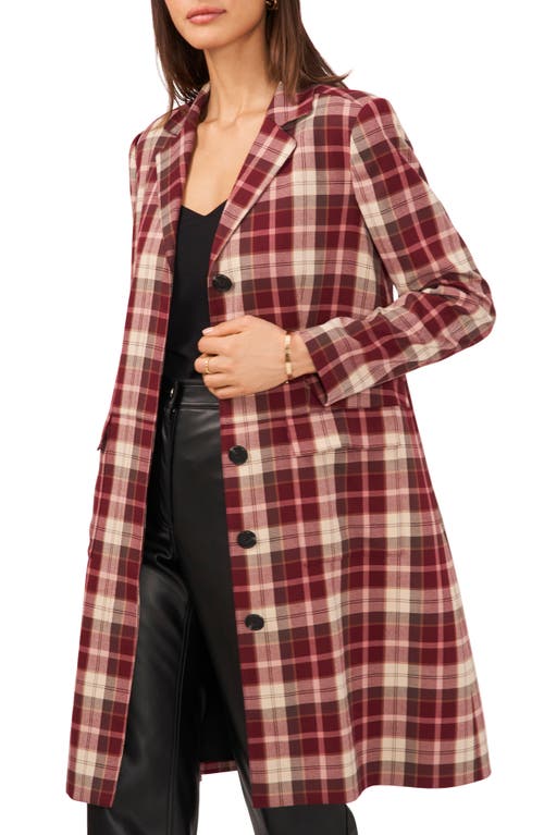 1.STATE Plaid Topcoat in Deep Red