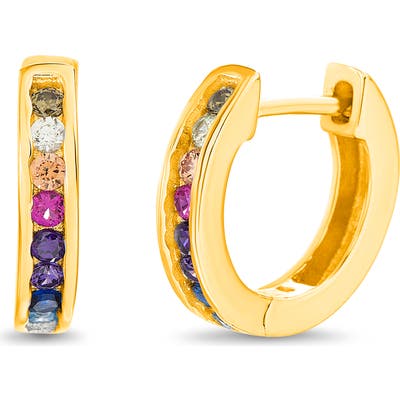 Lesa Michele Rainbow Pave Huggie Hoop Earrings
