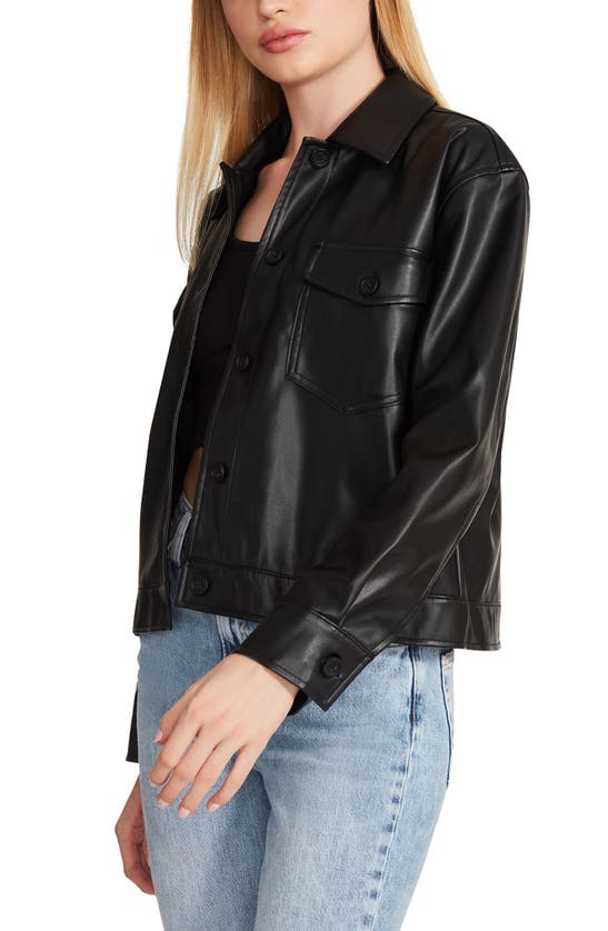 Shop Steve Madden Faux Leather Shirt Jacket In Black