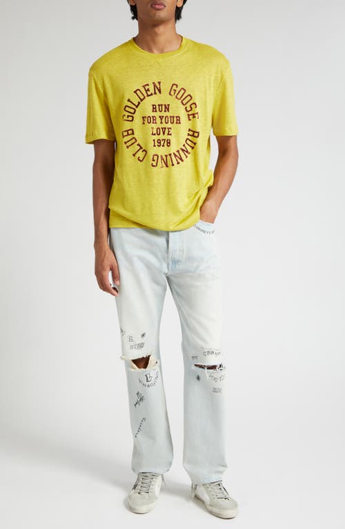 Shop Golden Goose Journey Linen Graphic T-shirt In Maize/windsor Wine