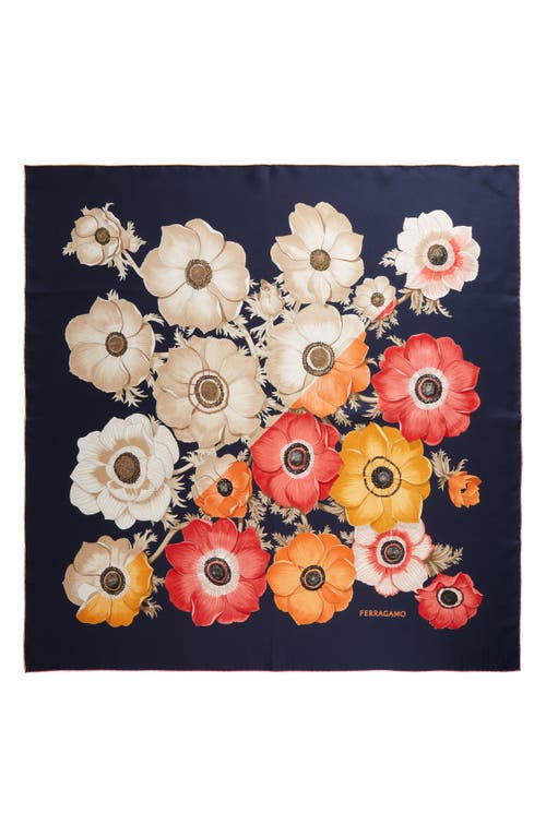 FERRAGAMO Anemone Flower Silk Scarf in Marine/Ivory/Rose at Nordstrom