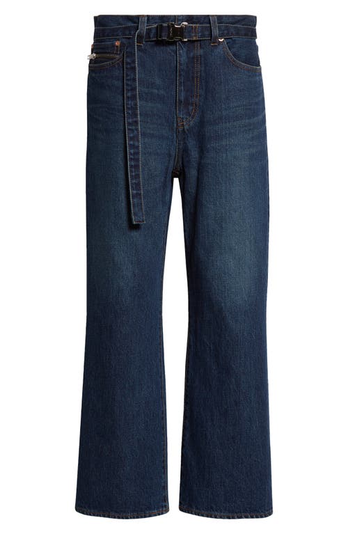 Sacai Belted Crop Bootcut Jeans In Blue