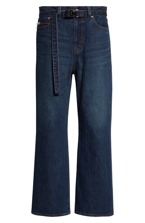 Shop Sacai Belted Crop Bootcut Jeans In Blue