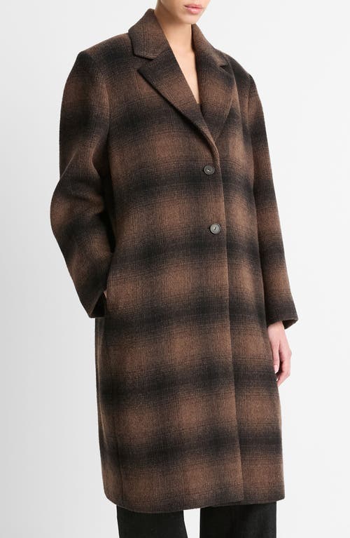 Shop Vince Shadow Plaid Wool Blend Coat In Deep Walnut