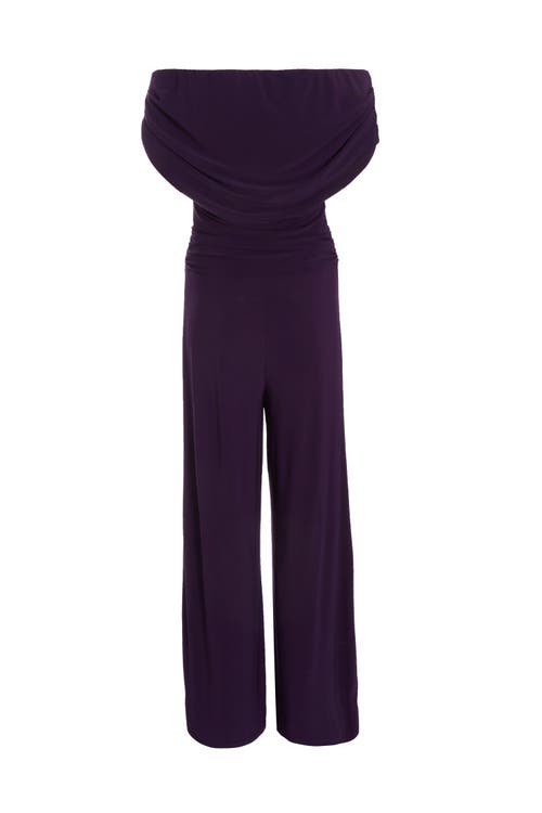 Shop Quiz Ity Bardot Palazzo Jumpsuit In Plum