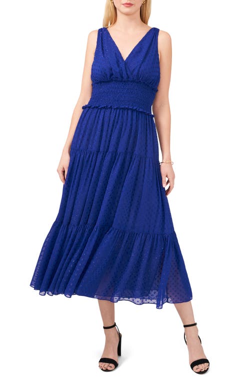 Chaus Smocked Clip Dot Chiffon Midi Dress Goddess Blue at Nordstrom,