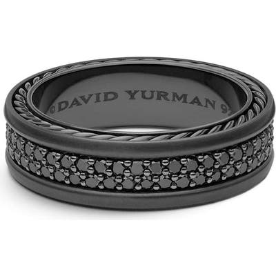 David Yurman Streamline Two-Row Pave Band Ring With Black Diamonds And Black Titanium