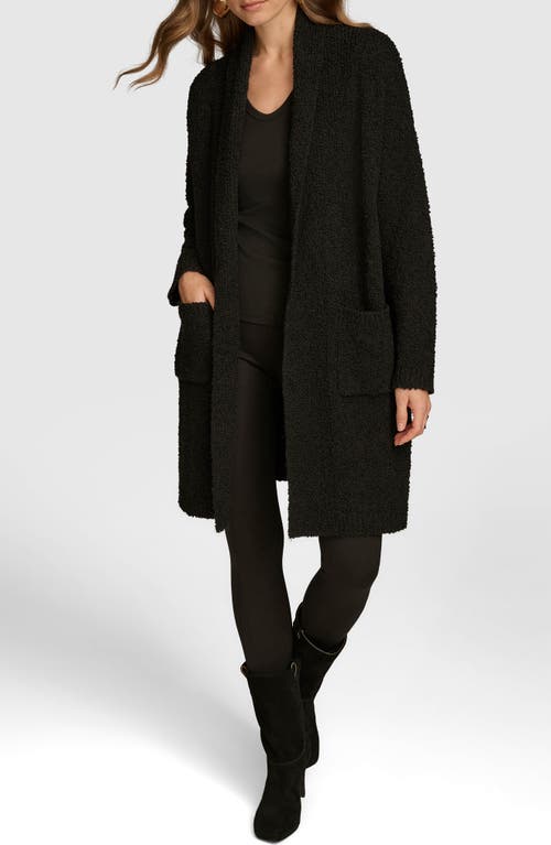 Shop Donna Karan Bouclé Wool Blend Longline Open Front Cardigan In Black