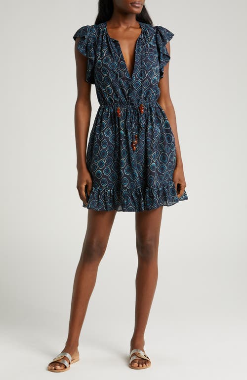 Ulla Johnson Kalina Floral Flutter Sleeve Cover-Up Minidress in Aquamarine at Nordstrom, Size Small