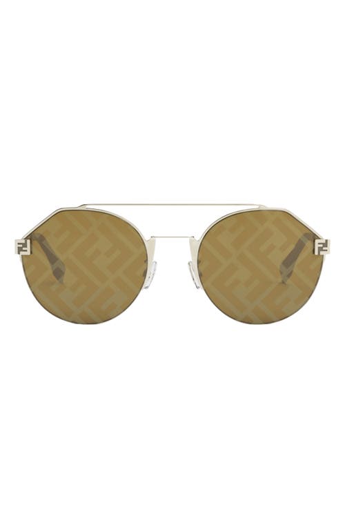 Fendi The  Sky 55mm Round Sunglasses In Shiny Gold/brown Mirror