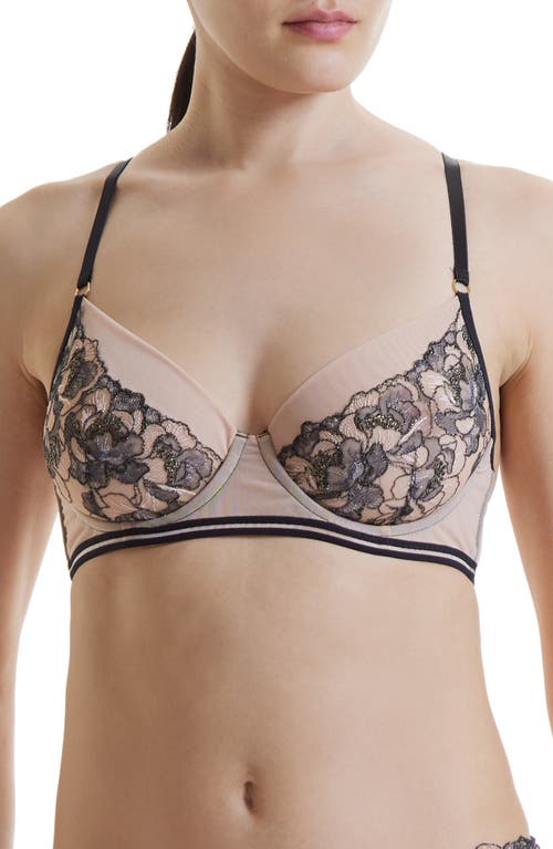 Shop Hanky Panky Embroidered Mesh Underwire Bra In Rose Gold/beige/black