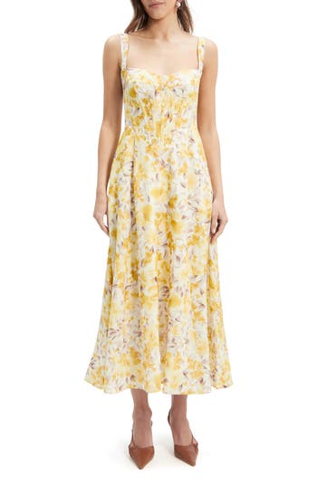 Bardot Lilah Corset Midi Dress In Yellow Floral