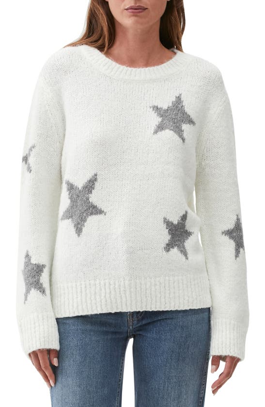 Michael Stars Intarsia Star Crewneck Sweater In Chalk/ Grey
