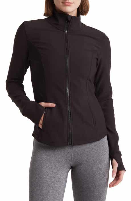 90 Degree By Reflex Womens High Neck Ribbed Performance Spring Jacket with  Thumbholes