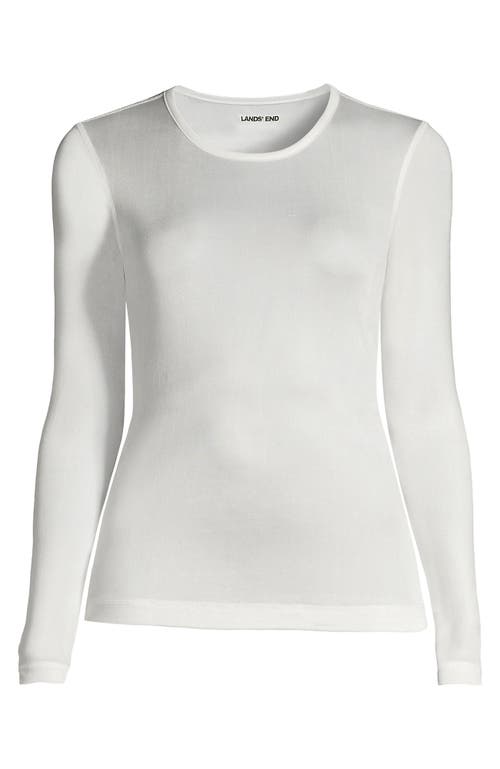 Shop Lands' End Silk Interlock Long Sleeve Crewneck Long Underwear Top In Ivory