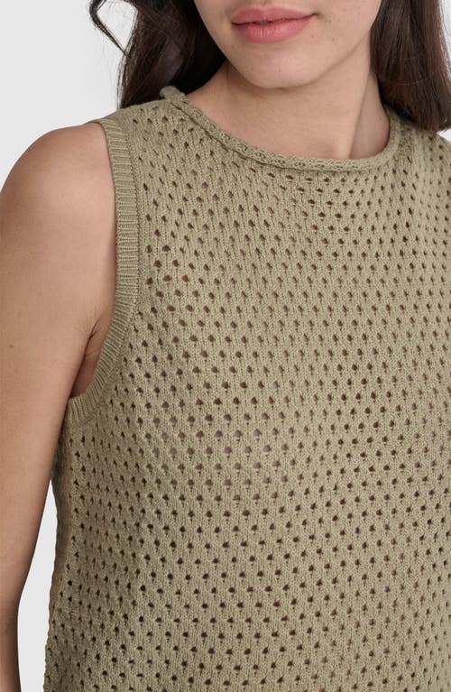 Shop Dkny Open Stitch Sleeveless Cotton Sweater In Light Fatigue