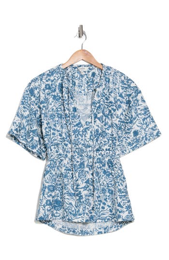 Shop Joie Renae B Print Tie Neck Top In Porcelain And Teal
