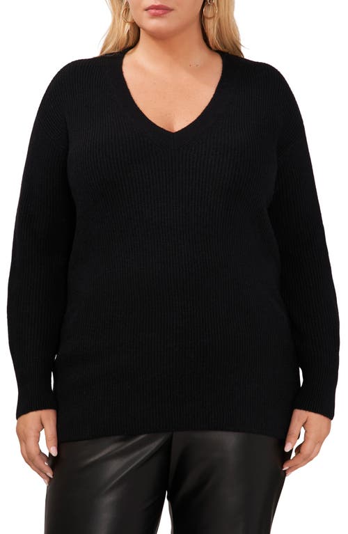 halogen(r) Relaxed Fit Rib Stitch Sweater in Rich Black