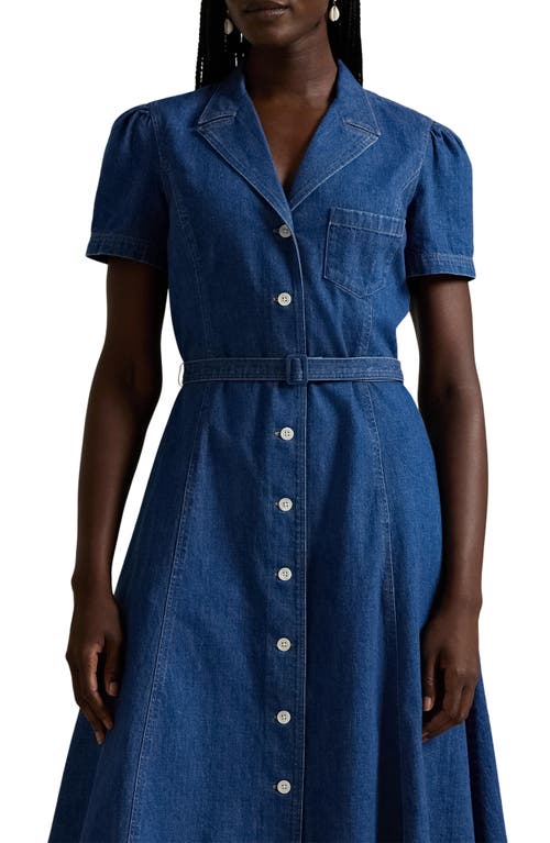 Shop Polo Ralph Lauren Hampton Belted Denim Midi Shirtdress In Indigo