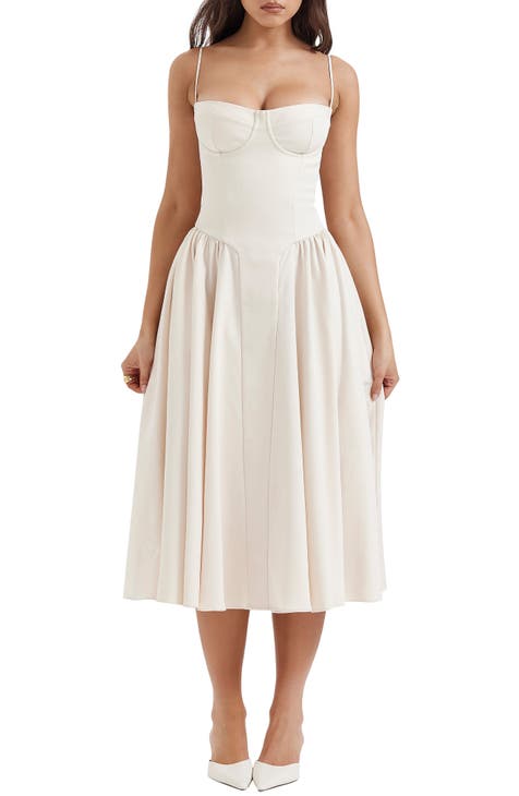 Donna Fit and Flare Midi Dress With Necktie