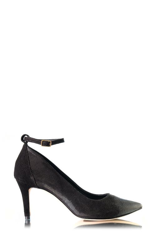 Joan Oloff Destiny Ankle Strap Pump In Black Cosmo/black Kid Suede