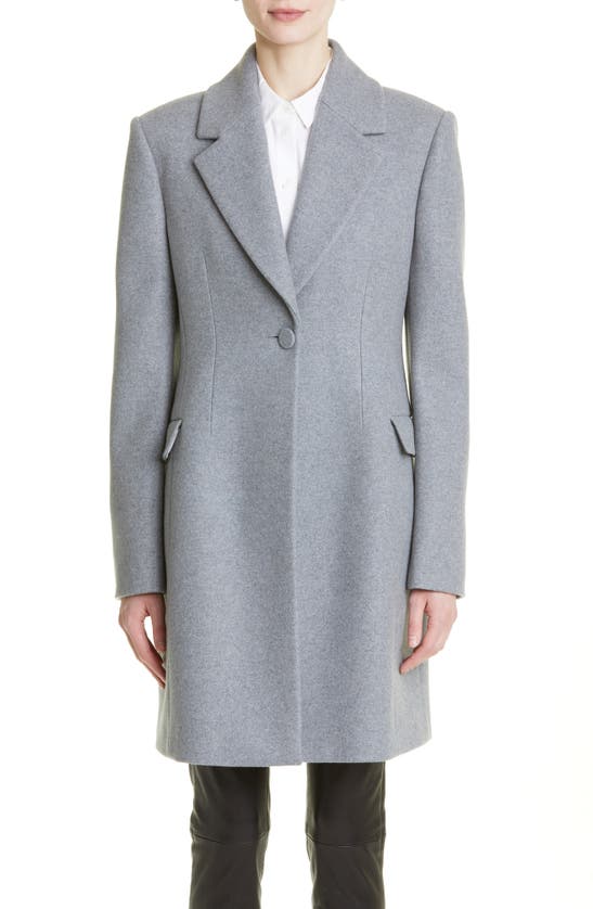 Single-button Wool Mid Coat In Light Grey Melange