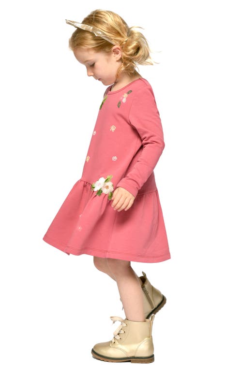 Shop Truly Me Kids' Floral Embroidered Long Sleeve Cotton Blend Dress In Rose