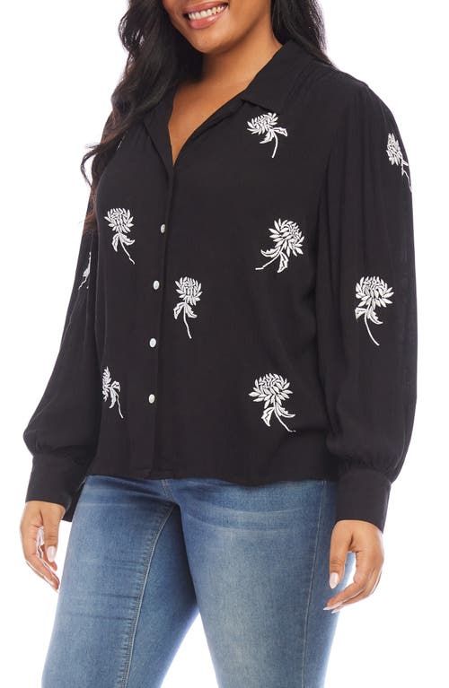 Shop Karen Kane Floral Embroidered Button-up Top In Black/cream