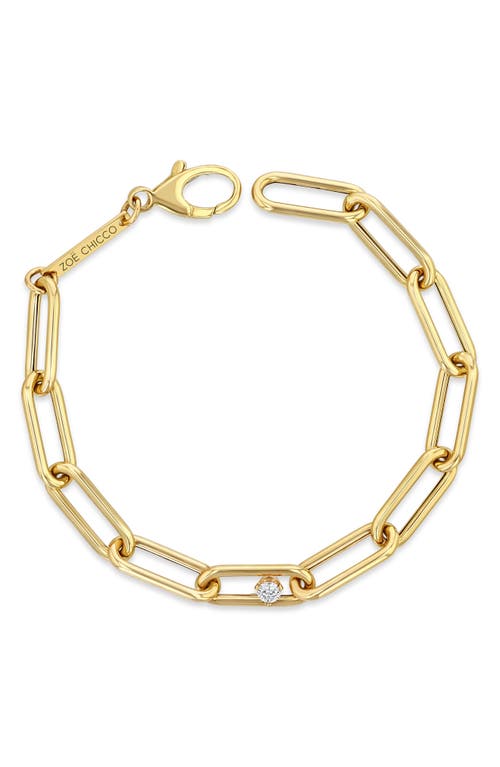Zoë Chicco Large Paperclip Chain Bracelet With Prong Diamond In Yellow Gold