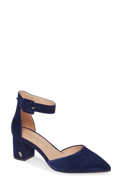 Click to view more detailed imagery on our partner's website Kurt Geiger London Burlington Ankle Strap Pump In Navy Suede