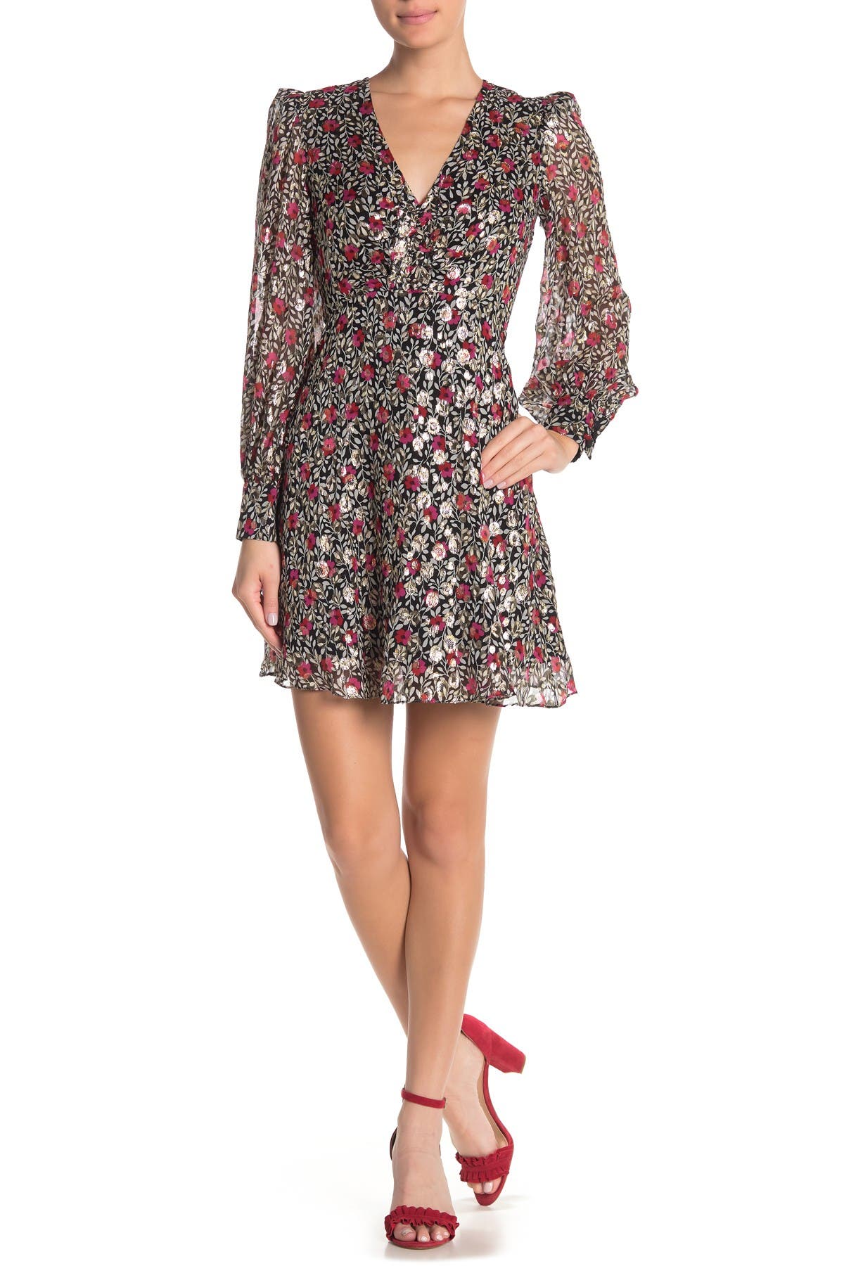 floral park clip dot midi dress