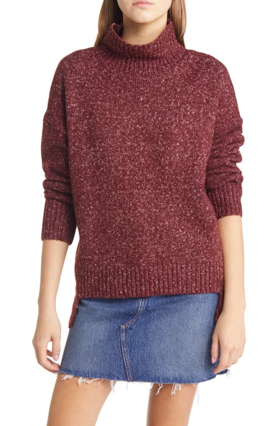 Treasure & Bond Marled Mock Neck High-low Tunic Sweater In Red Sun
