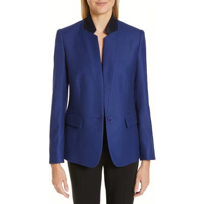 Stella Mccartney Contrast Collar Wool Blazer, US / 40 IT - Blue