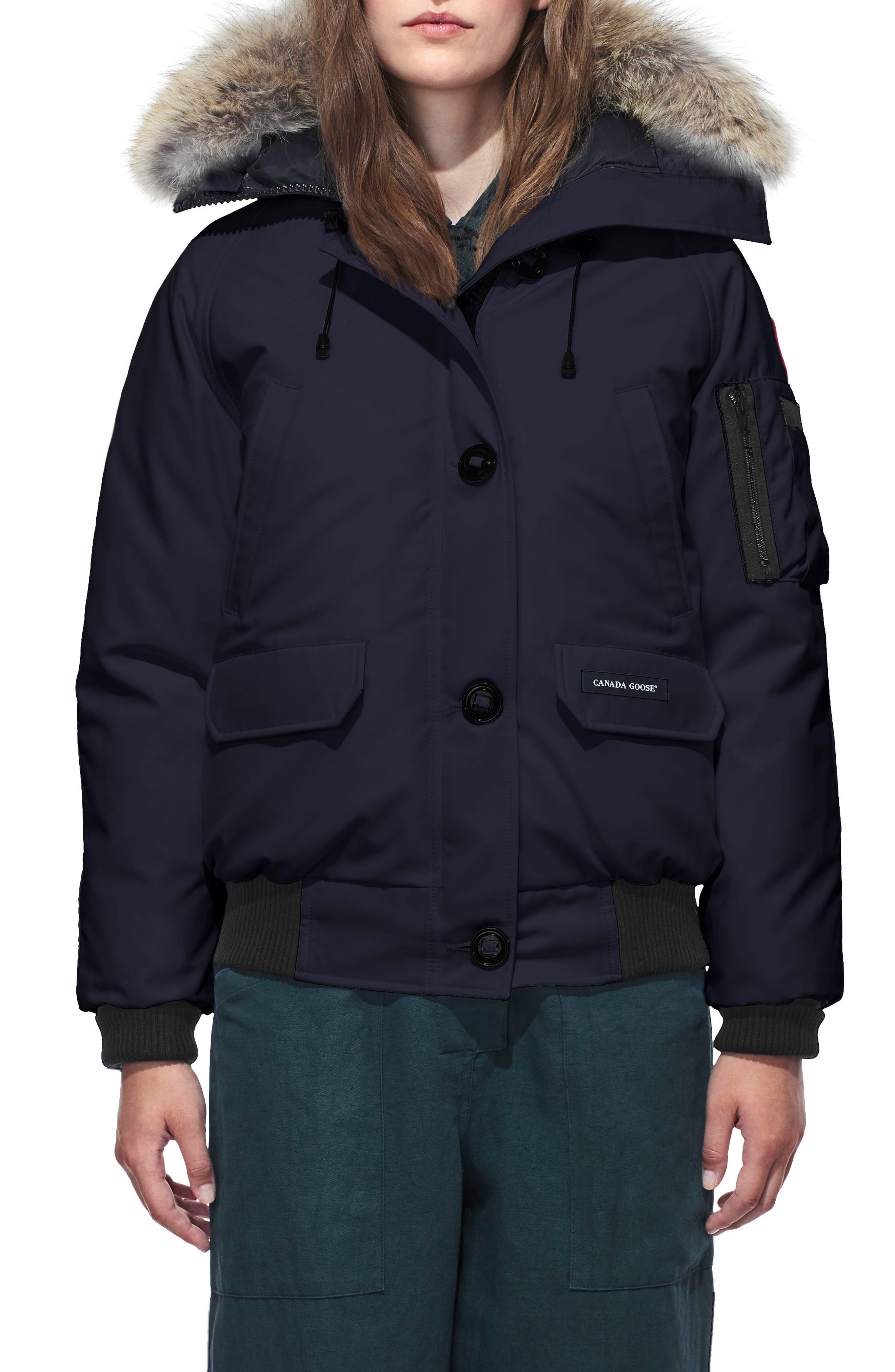 Canada Goose Chilliwack Hooded Down Bomber Jacket With Genuine Coyote Fur Trim