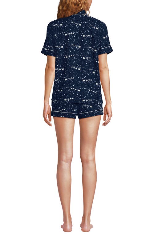 Shop Lands' End Drapey Flannel 2 Piece Pajama Set In Deep Sea Navy Reindeer