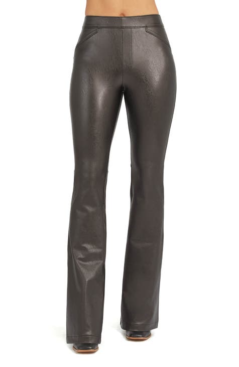 Black Faux Leather Bell Bottom Pants (Plus Sizes Available)