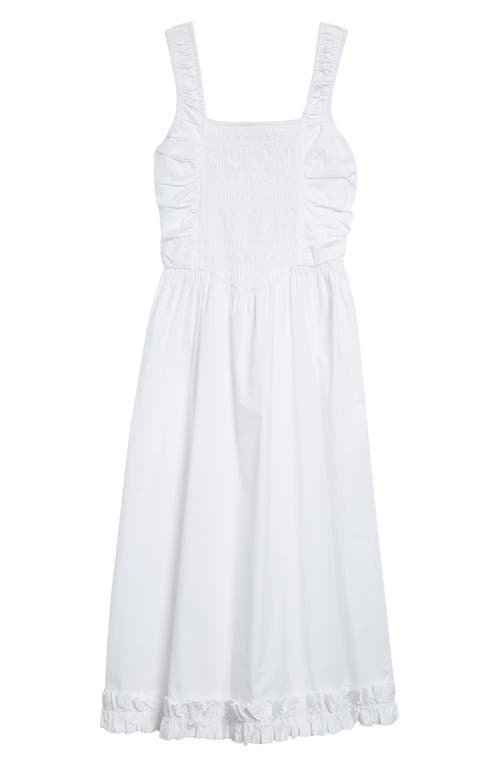 Shop Ganni Smock Bodice Organic Cotton Poplin Midi Dress In Bright White