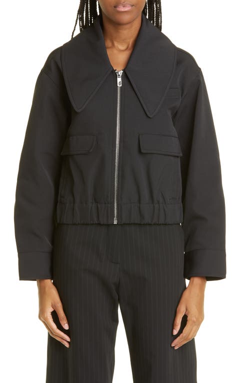 Ganni Crop Oversize Collar Twill Jacket in Black