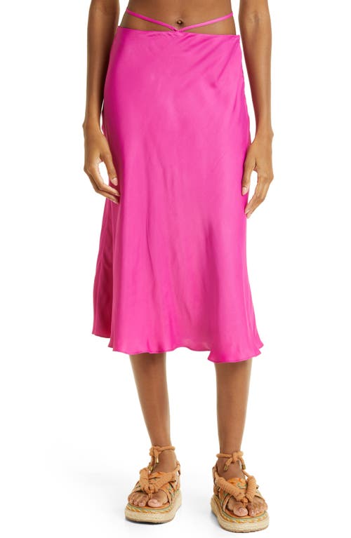 FARM Rio Satin Midi Skirt in Pink